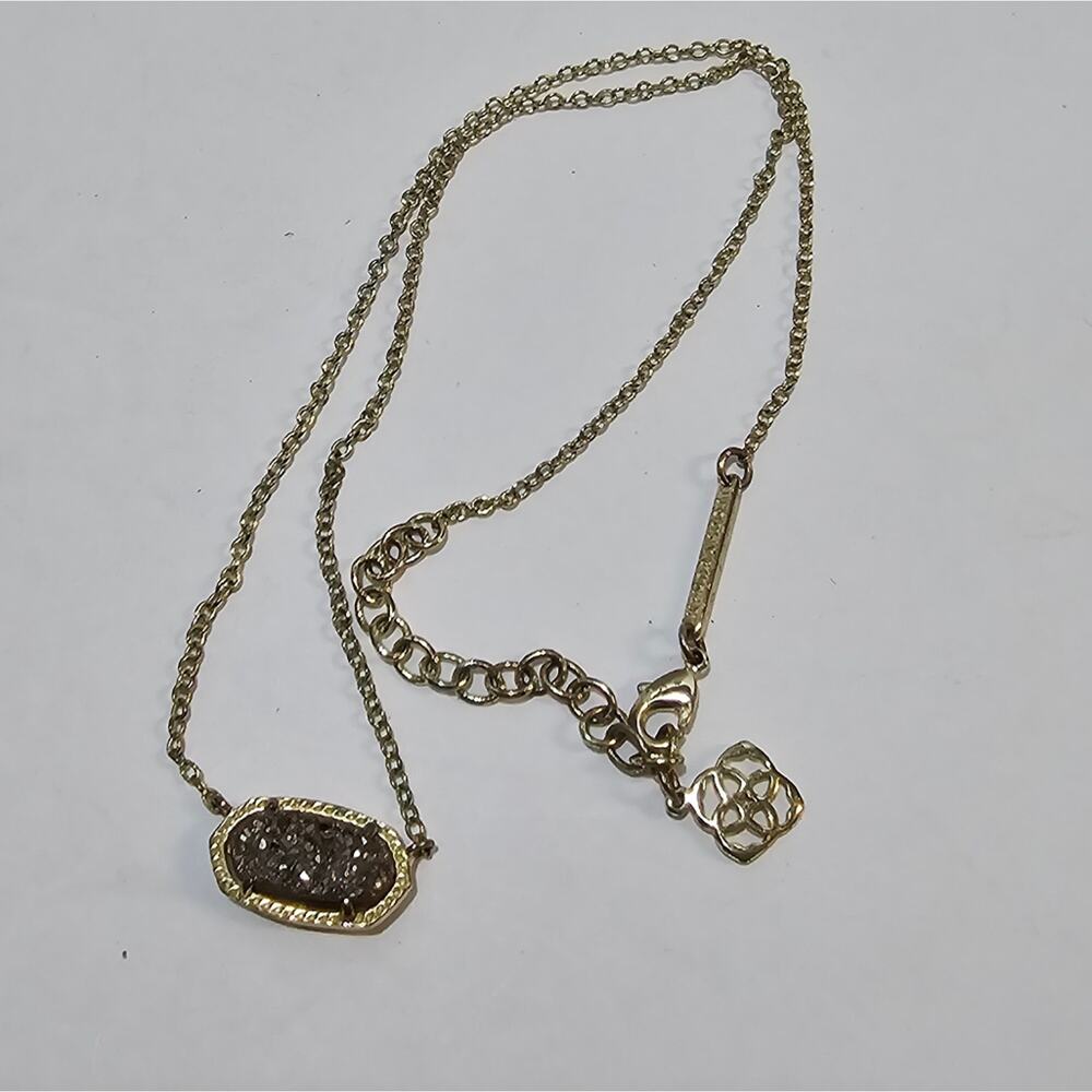Kendra Scott Elisa Platinum Drusy and Gold Plated Pendant Necklace - Picture 1 of 6